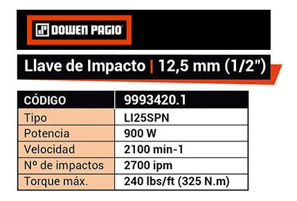 Imagen 4 de 8 de Llave De Impacto 12.5 Mm 900 W 220 V Dowen Pagio 9993420.1