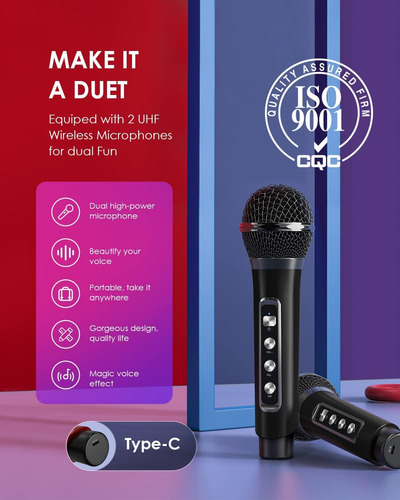 Máquina De Karaoke Con 2 Micrófonos Inalámbricos Uhf Para Ad