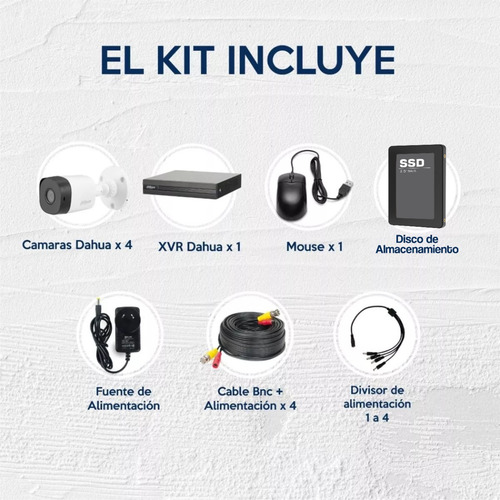 Imagen 3 de 9 de Kit Seguridad Dahua Cctv Dvr 4ch + 4 Camara 2mp 1080p+disco