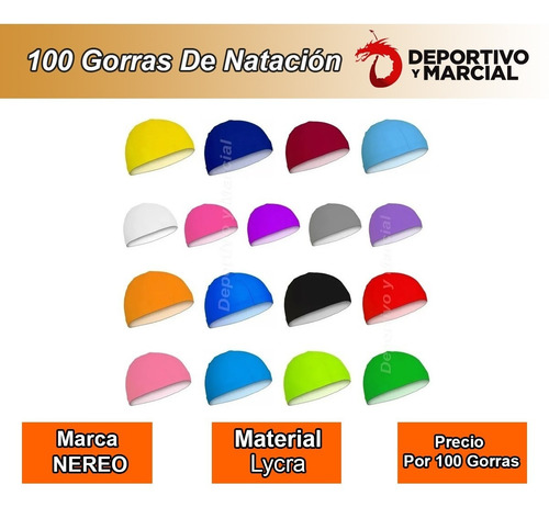 Imagen 2 de 9 de 100 Gorras De Natacion Lycra Varios Colores Nereo Pileta Set