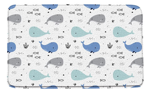 Cartoon Whale Bath Mat Lindo Animal Marino Abstracto Blue Gr