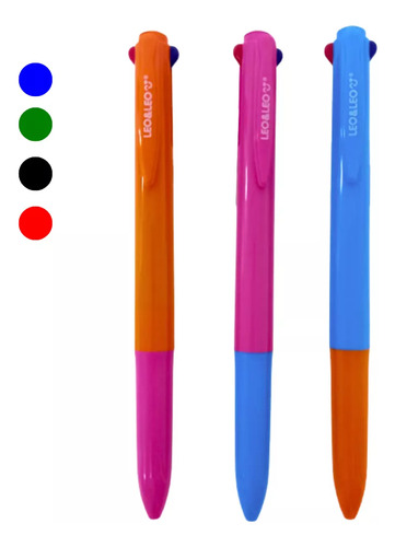 Caneta Retrátil 4 Cores 1.0mm Esferográfica Leo E Leo Exterior Azul