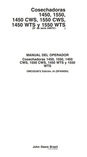 Manual De Operador Cosechadoras John Deere 1450 Y 1550