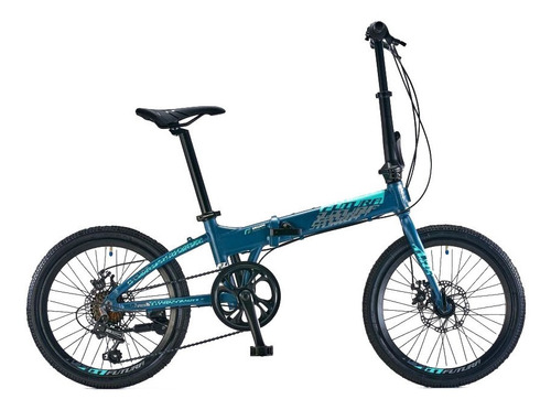 Bicicleta plegable Futura Origami  2022 R20 7v frenos de disco mecánico cambios Shimano Tourney color azul/celeste con pie de apoyo  