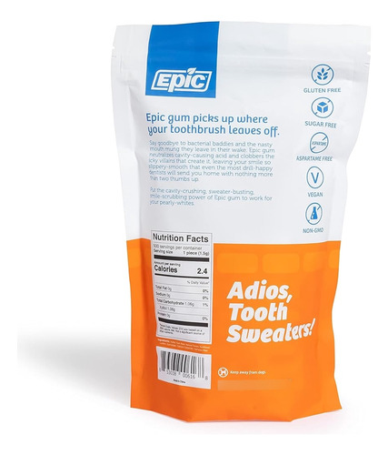 Epic Gum Chicle Sin Aspartame Sabor Naranja-mango 500 Piezas