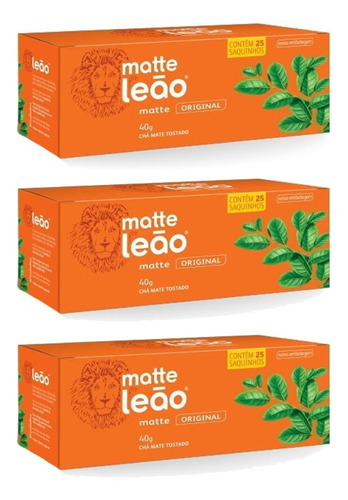 Chá Mate Leão Original Com 25 Saquinhos- Kit 3