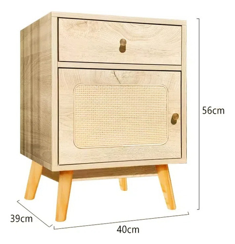 Mesita De Noche De Ratán Y Madera Con Cajón, Bohemia