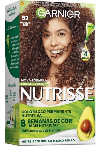  Garnier Nutrisse - Kit Coloração Permanente Nutritiva Tom 52 Marrom Açaí - Castanho Claro Irisado Acaju