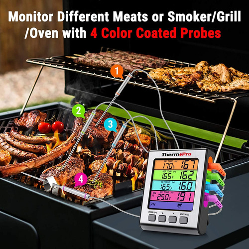 Imagen 2 de 7 de Termómetro Digital Con 4 Sondas Thermopro Tp17h Carnes Timer
