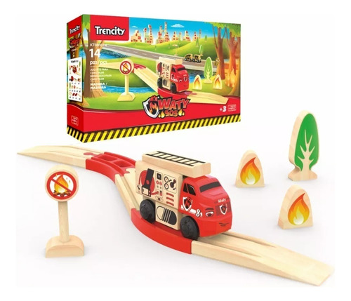 Trencity Waty Madera Kit De Pista Con Camion Bombero 14pzs