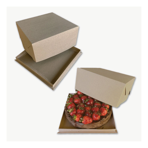 Cajas Para Tortas Postres Bandeja + Tapa 26x26x12 Marrón X25