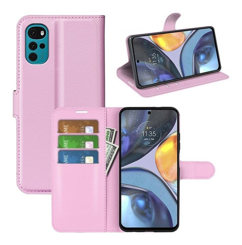 Capa protetora Danet Flip Wallet Porta Cartões rosa para Motorola Moto g22 Motog22