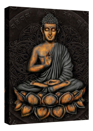  Cuadro Decorativo Lienzo Canvas Buda Meditando 135x90 Color Natural Armazón Natural