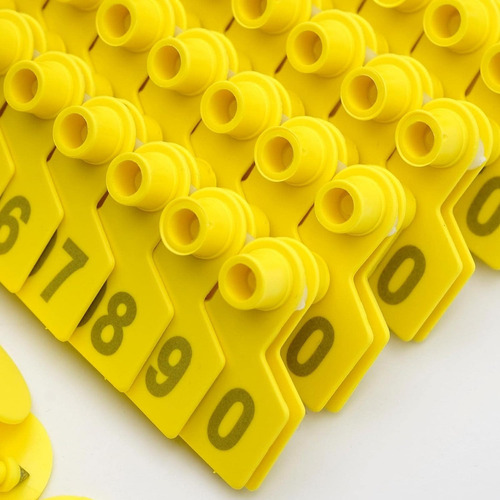 Alicate Hidráulico + 100 Brincos Grandes Bovinos Numerados Cor Amarelo