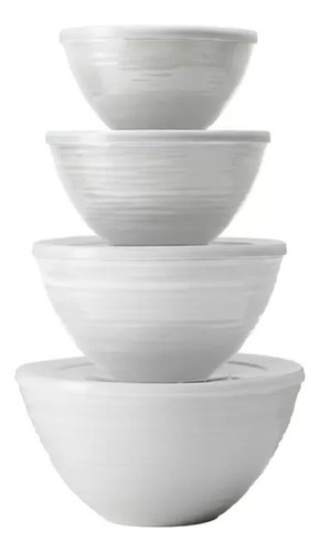 Juego De Tazones Bowls Recipientes De Melanina Con Tapa. Color Blanco