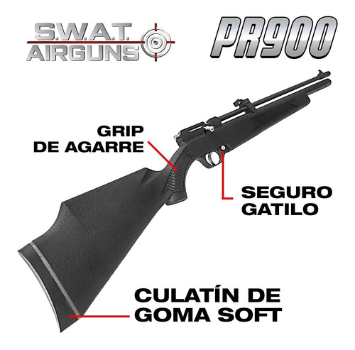 Imagen 5 de 9 de Rifle Pcp Swat Airguns Pr900 Regulado 5,5 Mm + Mira 4x40 Luz