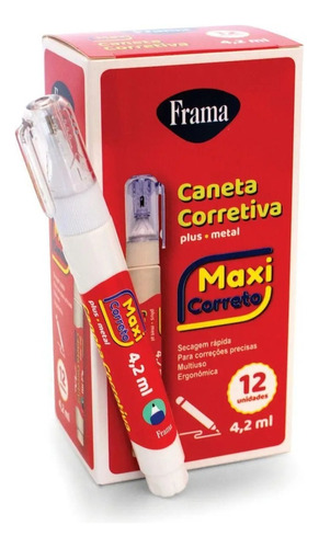 Caixa Com 12 Canetas Corretiva Plus 4,2ml. Metal