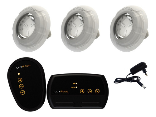 Kit Led Piscina Com Módulo Rgb Luxpool + 3 Leds Rgb + Fonte