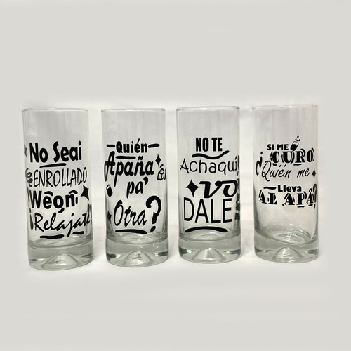 Juego De 4 Vasos Piscolero Oh My Glass Frases Chilenas