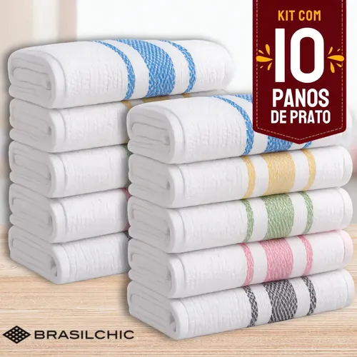 KIT PANO DE PRATO PREMIUM GRANDE ATOALHADO 100% ALGODÃO SORTIDO / 10 PANOS LISA