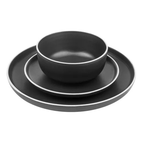 Vajilla Porcelana Sakura Black 18 Pz Plato Playo Postre Bowl