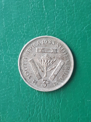Moneda Sud África 1933 3 Pence Plata 