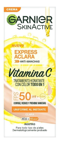 Crema Facial Garnier Todo En 1 Tono Claro Fps50 Vitamina C