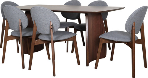 Juego Comedor Nogal Mesa 180x90 6 Sillas Minimalista Moderna