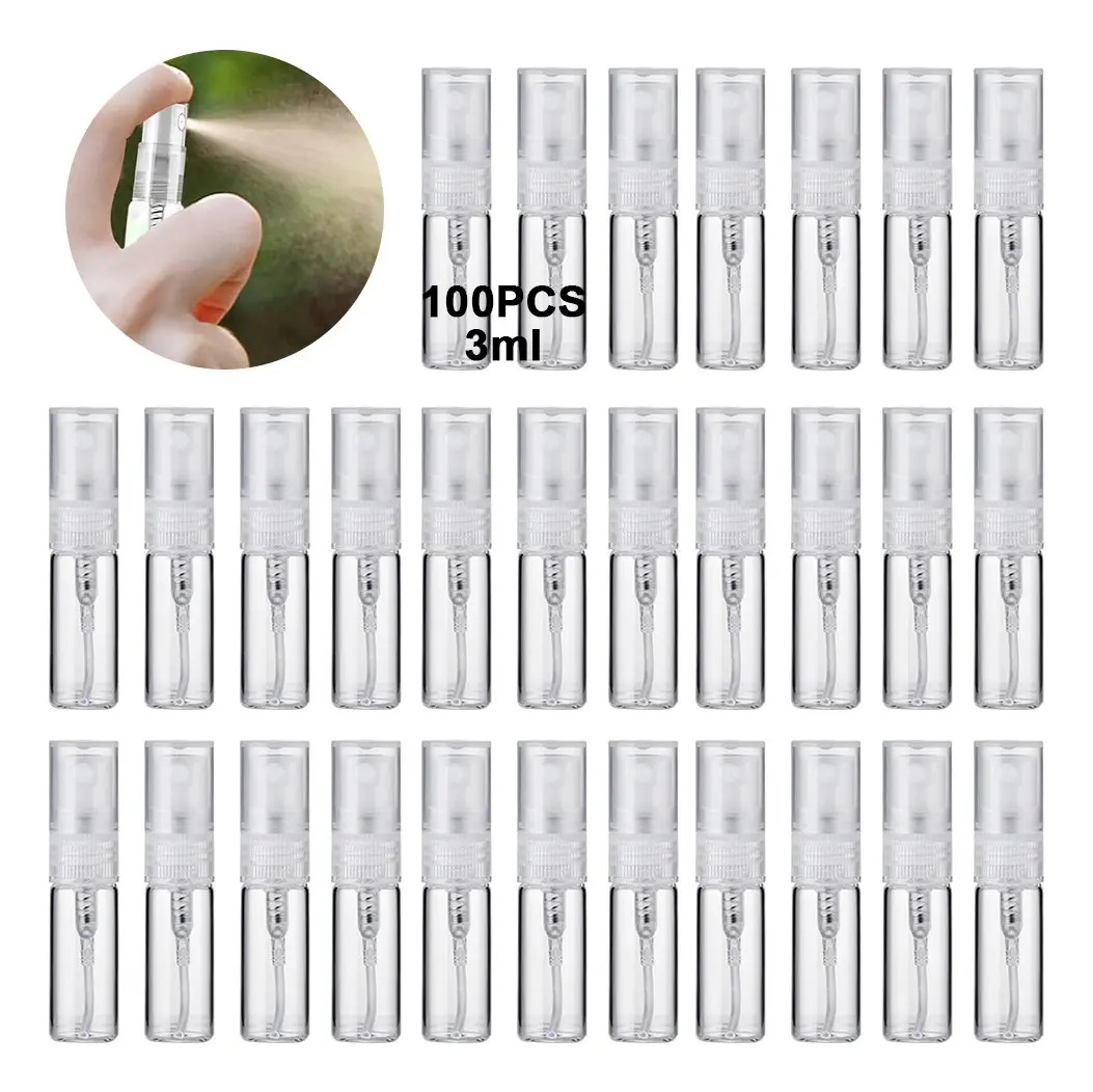 Pack de 100 Botellas de Vidrio para Perfume, Atomizador Mini de 3 mL con Tapa