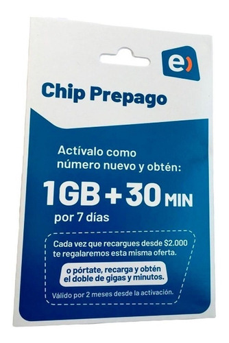 Chip Prepago Entel 1 Gb + 30 Min 