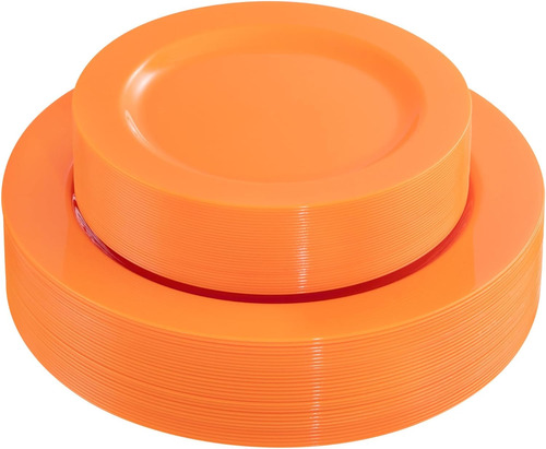 60 Platos Naranjas, Platos De Plástico Naranja Resistentes D