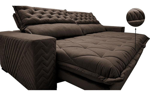 Sofá Retrátil Reclinável 2,15 Pocket Cama Inbox Spazus Suede Cor Café