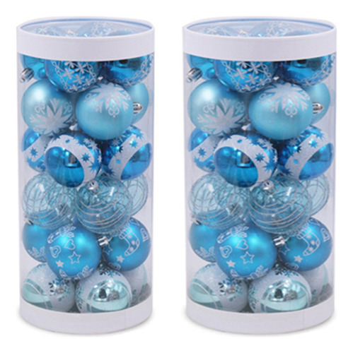 48 Pieces Of 6 Cm With Blue Design, Hanging Christmas Balls