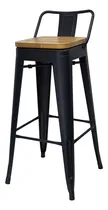 Comprar Taburete Alto Tolix Asiento Madera Con Respaldo - Desillas Color Tono Negro Mate