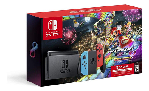 Nintendo Switch Con Joy-con Azul Neón Y Rojo Neón + Mario Ka
