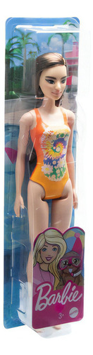 Maiô laranja com flores da boneca Barbie