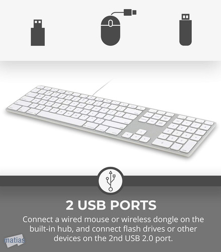 Imagen 3 de 10 de Matías Teclado Usb Con Teclado Numérico Y Hub Usb-a Para Mac