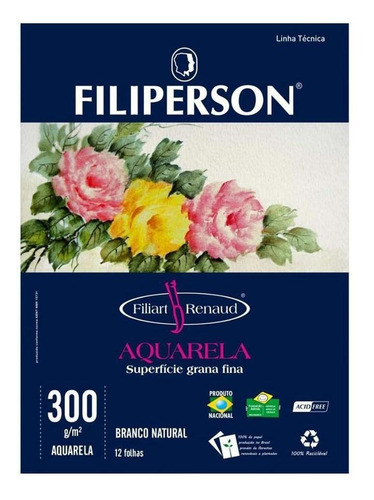 Bloco Aquarela A3 Filiperson Renaud 300g 12 Folhas Branco