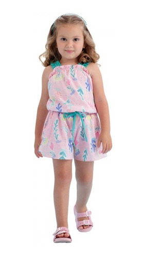 Imagem 2 de 3 de Macacão Infantil Floral Curto Mon Sucré Color Secret 21020