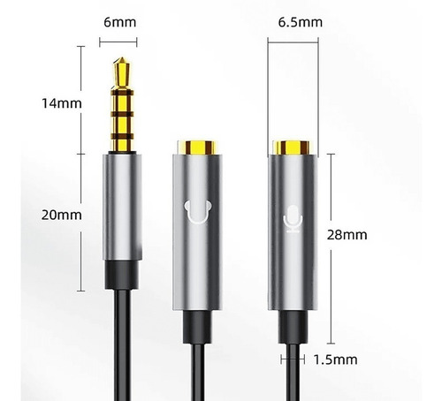 Cabo Adaptador 20cm Auxiliar P3x2p2 Celular, Fone