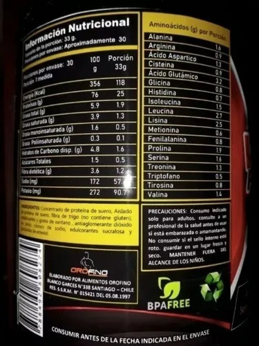 Imagen 5 de 5 de Proteina Orofino Whey 1 Kg (30 Serv)