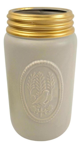 Vaso Cinza E Dourado Pássaro 22x11x11cm Decorativo