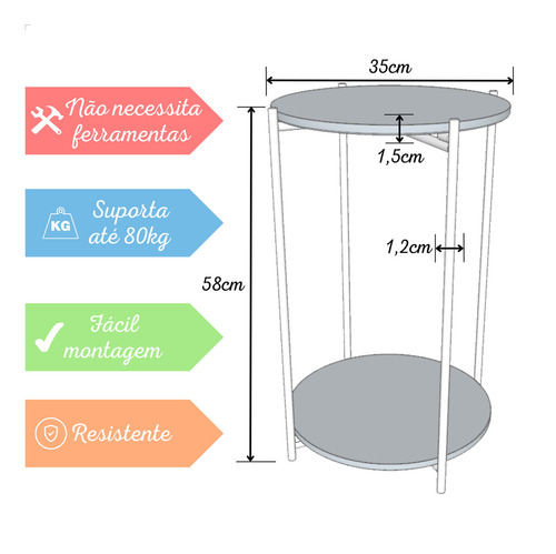 Mesa De Cabeceira Para Quarto Redonda Bide Cama Mesinha De Apoio Cama Kit Com 2 Unidades Cor Freijó