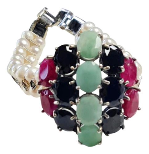 Pfh2-pulseira Prata 925 Rubi Esmeralda Ônix Pérola Natural