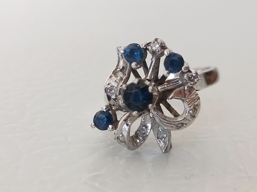Anillo Plata Paladio 4 Zafiros Y 9 Diamantitos Plateado (Usado)