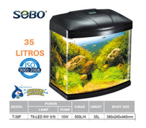 Acuario Curvo D Lujo 30 Litros Lujo Peces Sobo T38f Completo