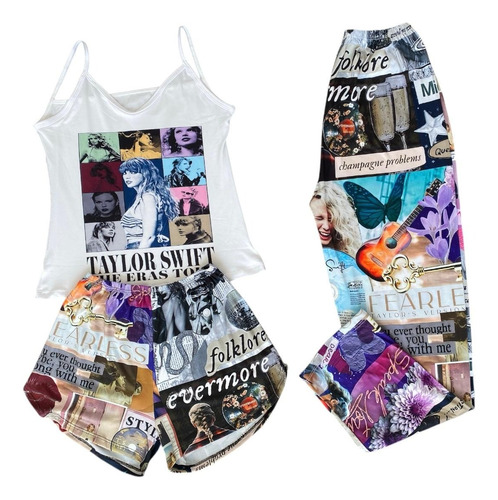 Pijama De Taylor Swift Mujer 3 Piezas Pantalón Short Blusa