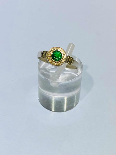 Anillo Bulgari De Plata Y Oro Con Piedra Circon Verde