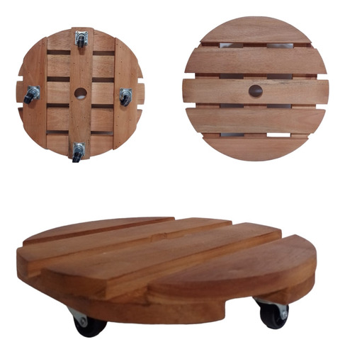 Suporte Para Vaso De Planta Redondo Com Rodinhas 35 Cm Marrom-claro Lisa