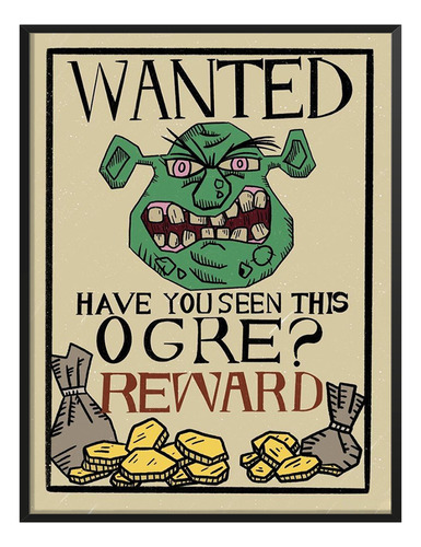 Cuadro Pelicula Cartel Ogro Recompensa Shrek Sala C/ Marco